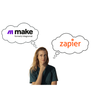 Side-by-side comparison of Make and Zapier user interfaces